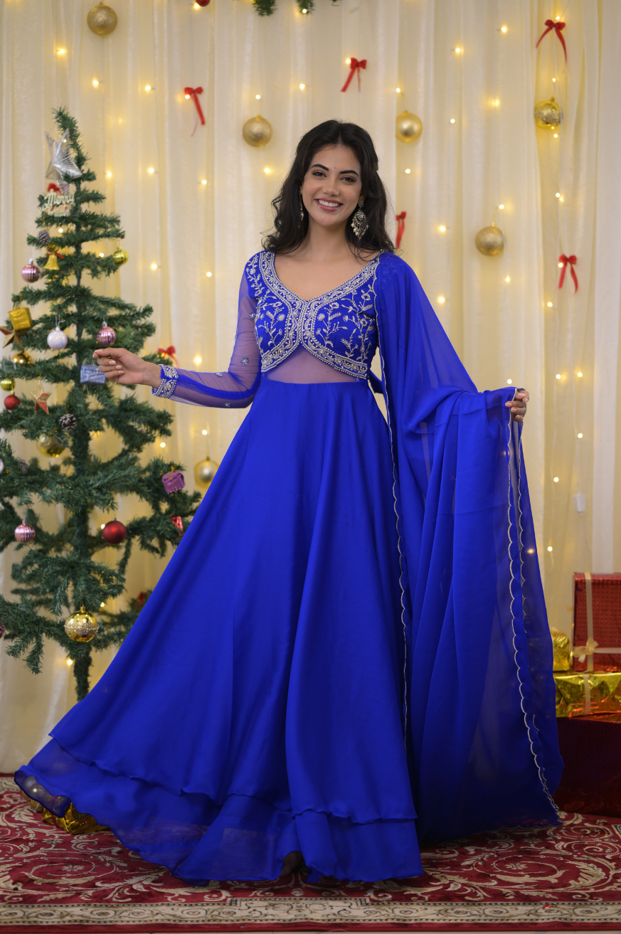 Sandra Collection – Royal Blue Handworked Designer Anarkali (Customisable)