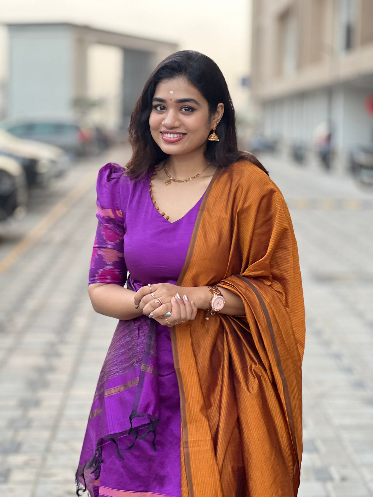 Pragya Series 2 – Semi Silk Ikat Salwar Suit (Purple & Onion Pink)