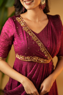 Meena – Premium Hand-Worked Designer Drape Anarkali in Burgundy