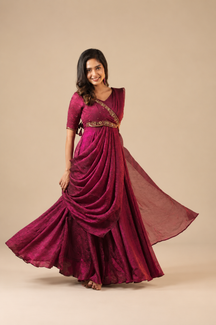Meena – Premium Hand-Worked Designer Drape Anarkali in Burgundy