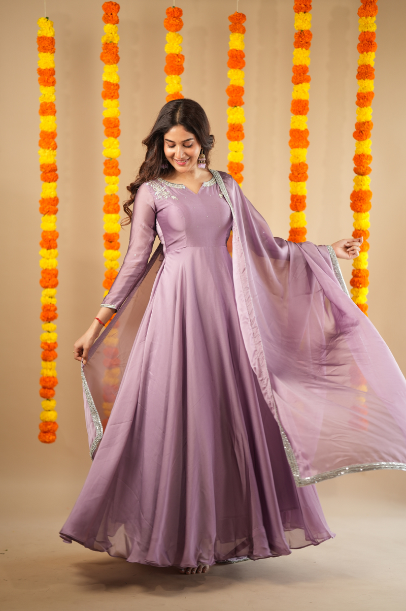 Olviya collection Premium Hand-worked Pastel Anarkali