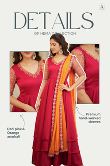 Hema – Premium Designer Rani Pink & Orange Anarkali with Net Dupatta