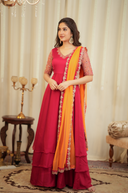 Hema – Premium Designer Rani Pink & Orange Anarkali with Net Dupatta