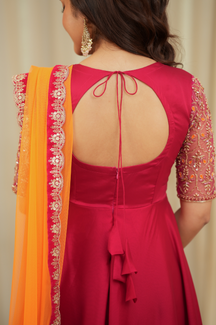 Hema – Premium Designer Rani Pink & Orange Anarkali with Net Dupatta