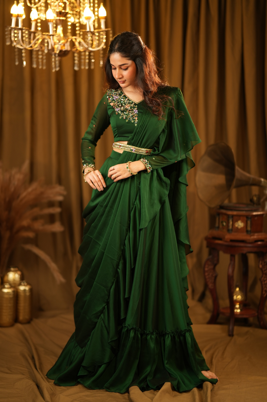 Thanya Collection
Premium Designer Ruffled-Drape Lehanga