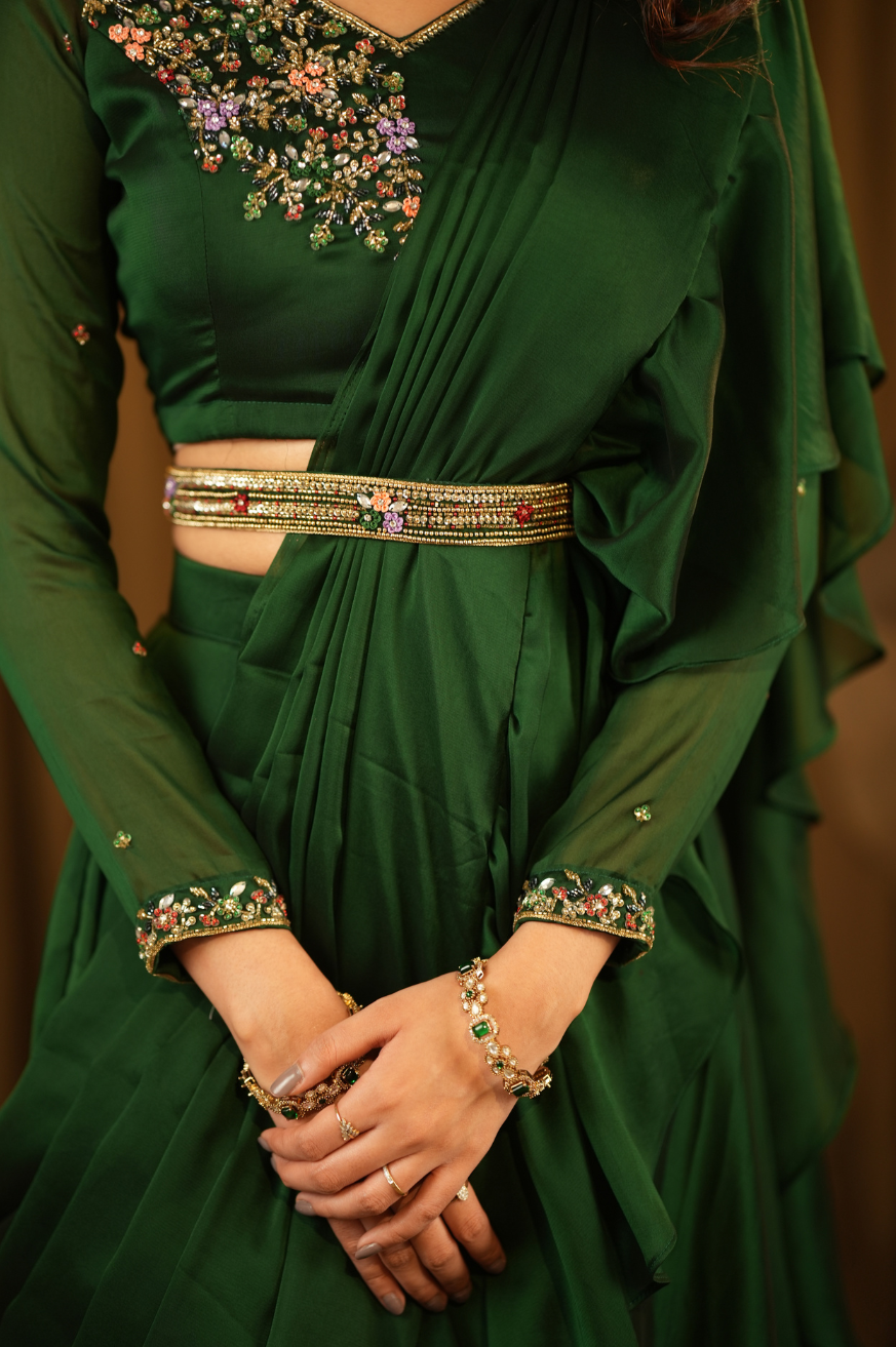 Thanya Collection
Premium Designer Ruffled-Drape Lehanga