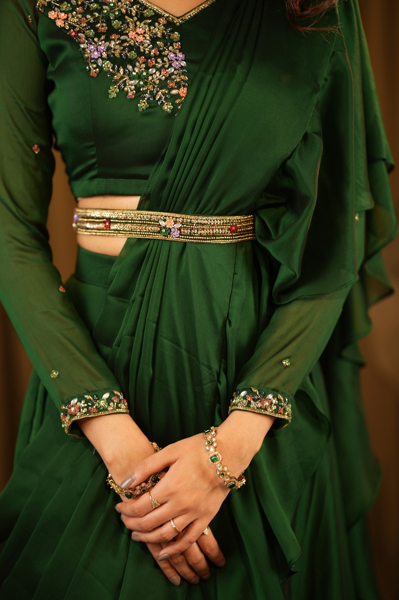 Thanya Collection
Premium Designer Ruffled-Drape Lehanga