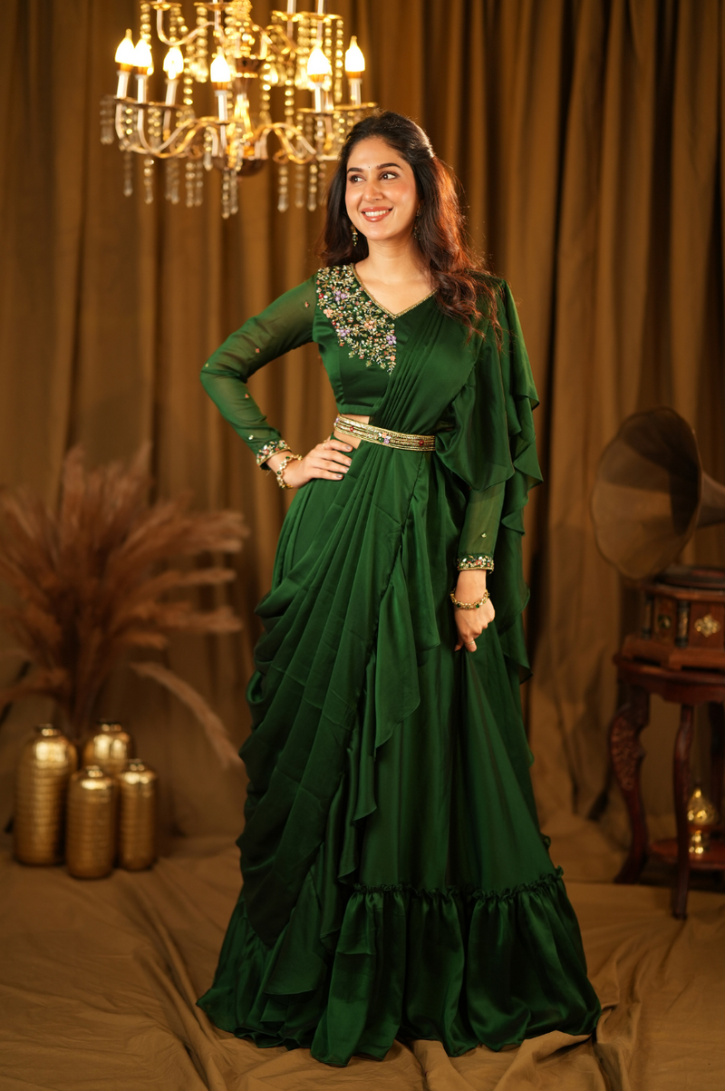 Thanya Collection
Premium Designer Ruffled-Drape Lehanga