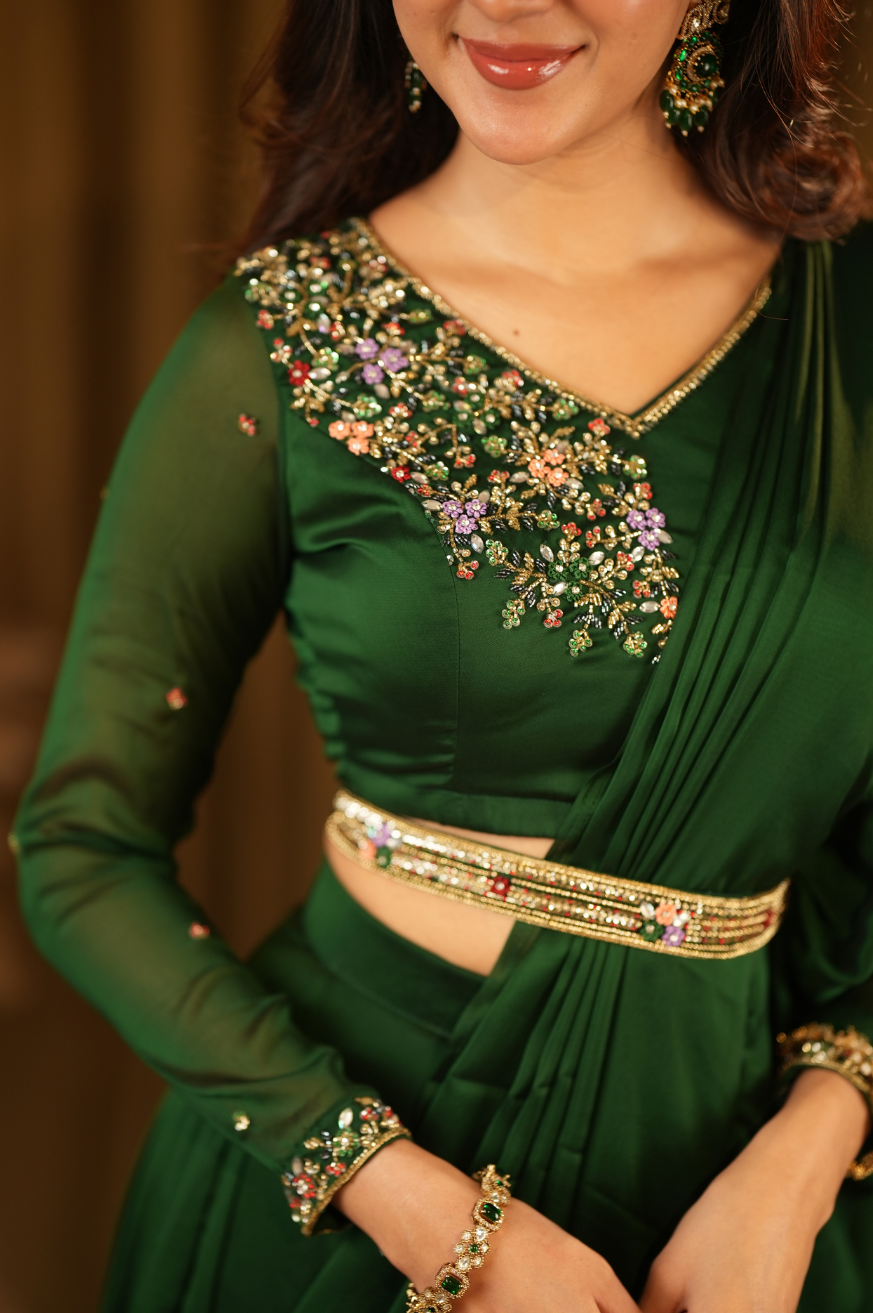 Thanya Collection
Premium Designer Ruffled-Drape Lehanga
