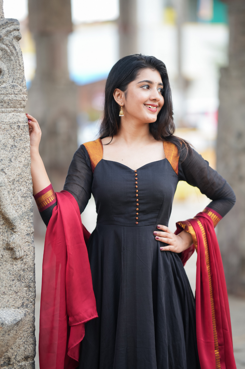 Kalpana – Premium Black & Red Festive Anarkali with Pattu Border Dupatta