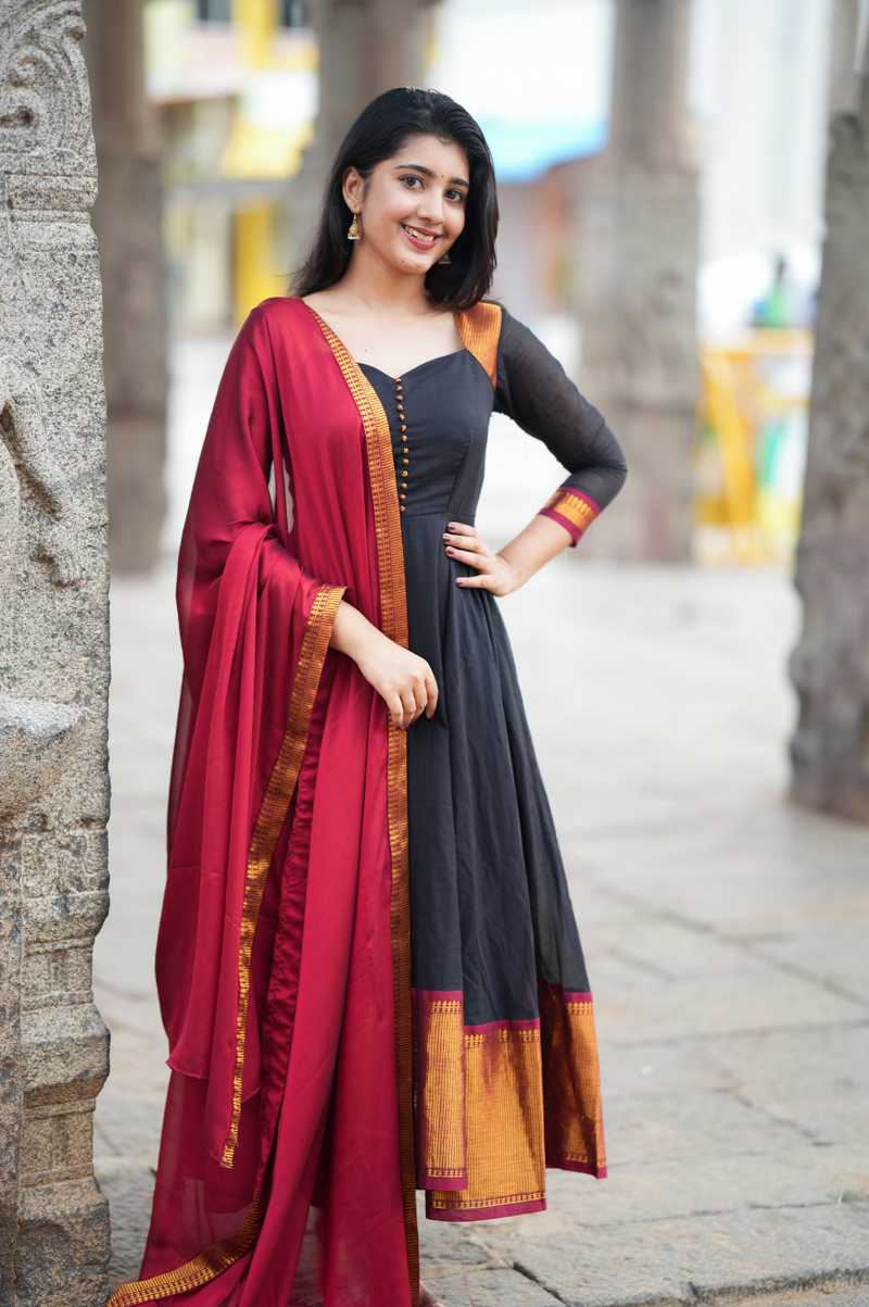 Kalpana – Premium Black & Red Festive Anarkali with Pattu Border Dupatta