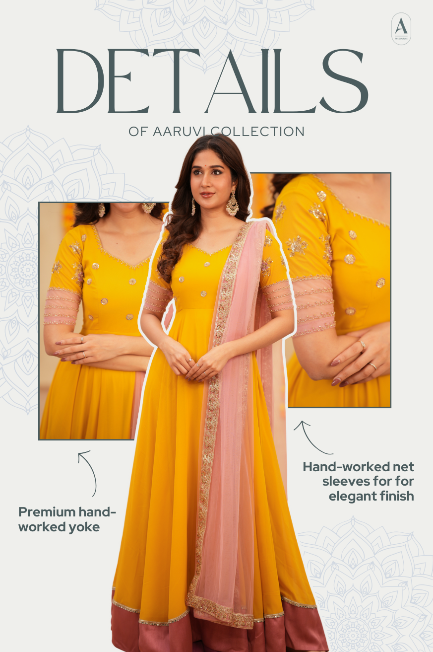 Aaruvi Premium Yellow & Baby Pink Designer Anarkali for Festive Occasions