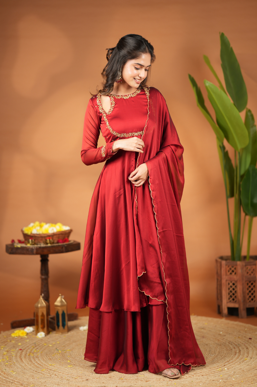 Fathima Collection
Premium Designer Slit Anarkali with skirt & Dupatta