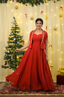 Santa Collection - Red Premium Party Wear Indo Western Gown for Women with Jacket
