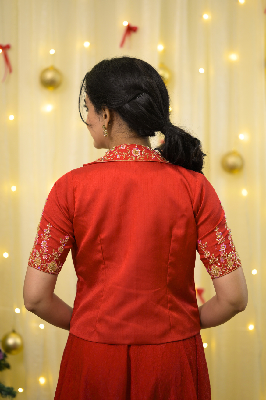 Santa Collection - Red Premium Party Wear Indo Western Gown for Women with Jacket
