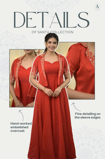 Santa Collection - Red Premium Party Wear Indo Western Gown for Women with Jacket