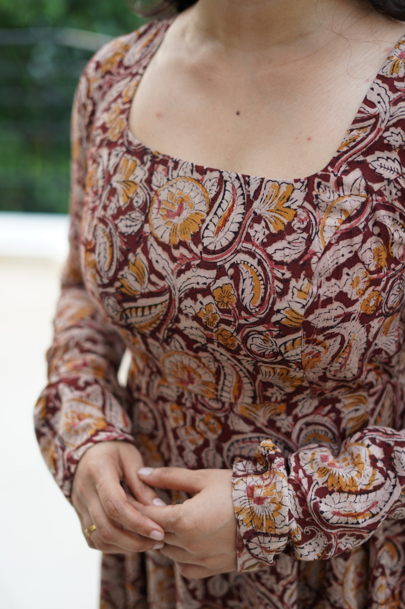 Devaki Hand-Painted Kalamkari Designer Anarkali with Silk Dupatta