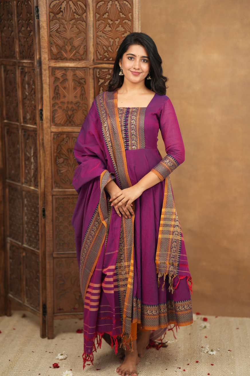 Mehana  collection
Pure cotton temple Anarkali