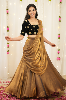 Myna – Premium Designer Drape Lehenga with Velvet Embroidered Blouse