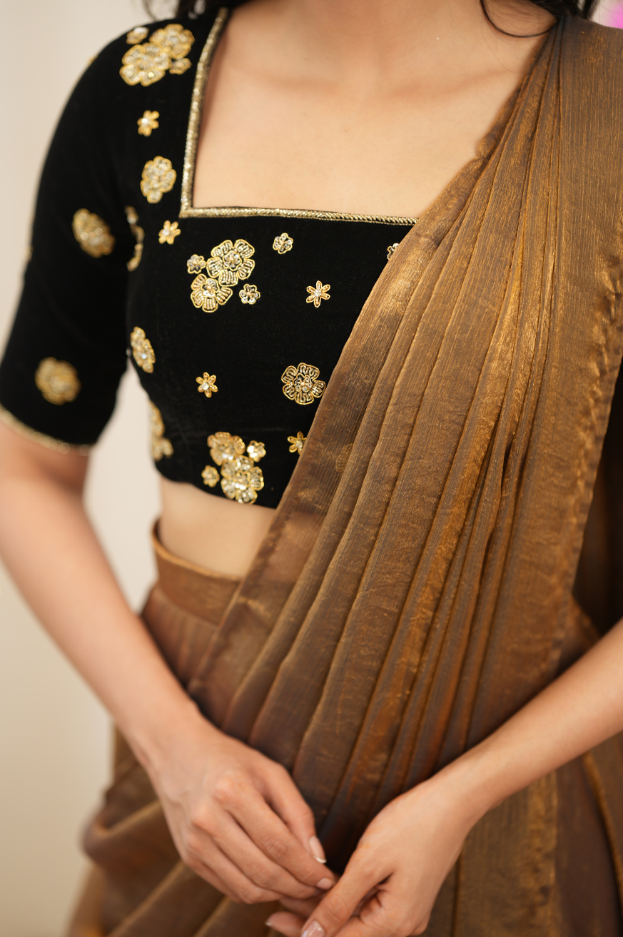 Myna – Premium Designer Drape Lehenga with Velvet Embroidered Blouse