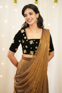 Myna – Premium Designer Drape Lehenga with Velvet Embroidered Blouse
